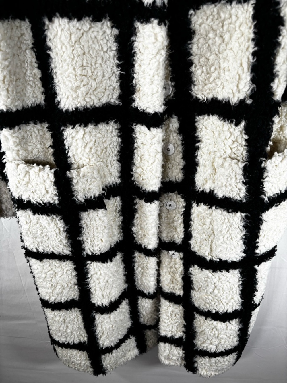 Reformation Bromley Teddy Sherpa Coat Black White Grid Plaid Long Jacket Size S - Picture 6 of 16